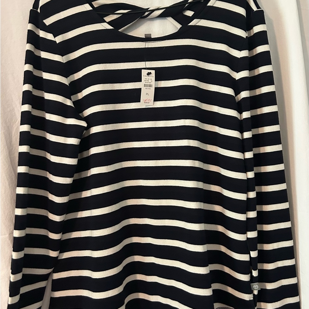 Talbots Black and White Striped Long Sleeve Tee